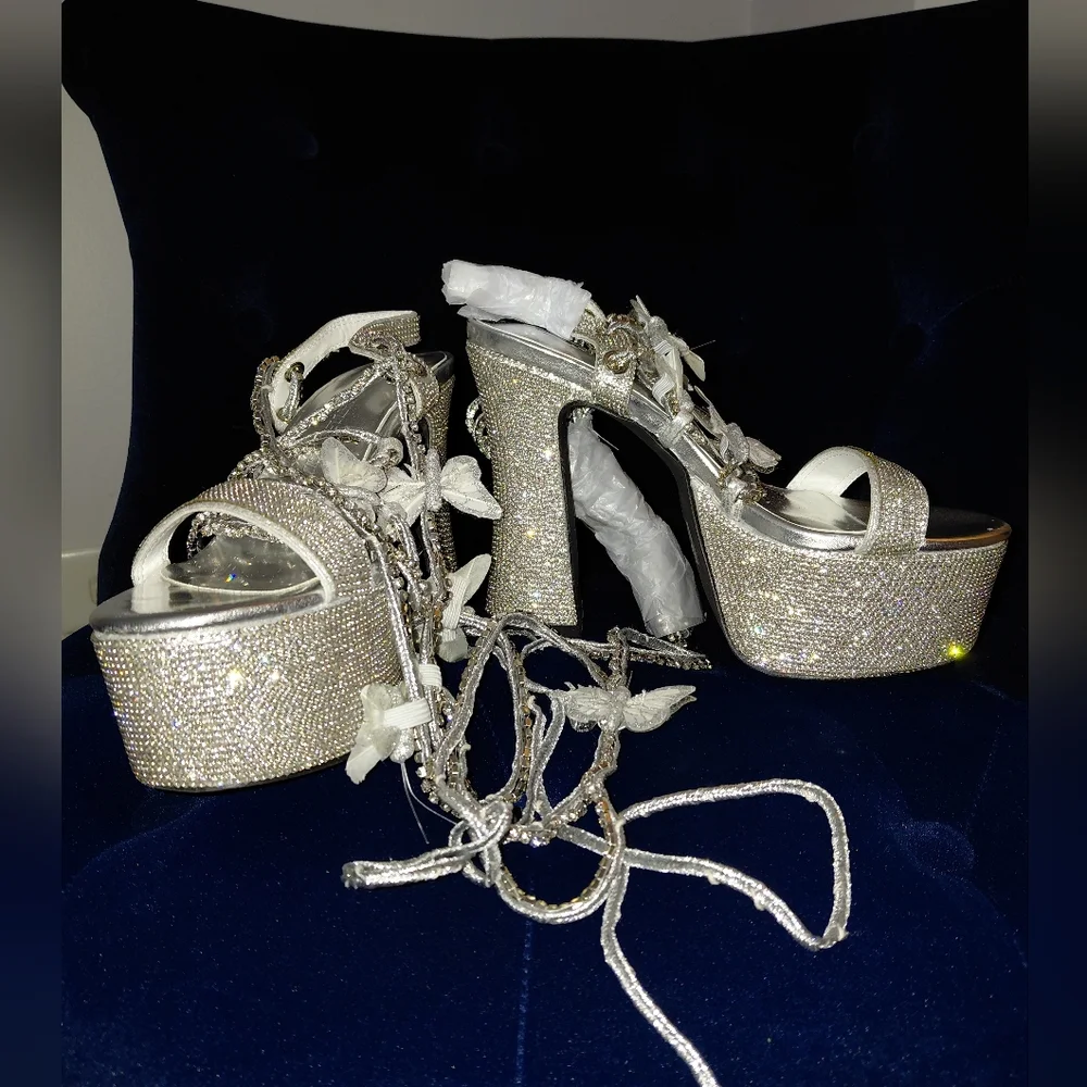 NWOB Dolls Kill Poster Girl Blindin' Pixie Queen Lace Up Heels Butterfly 8! - Picture 8 of 16